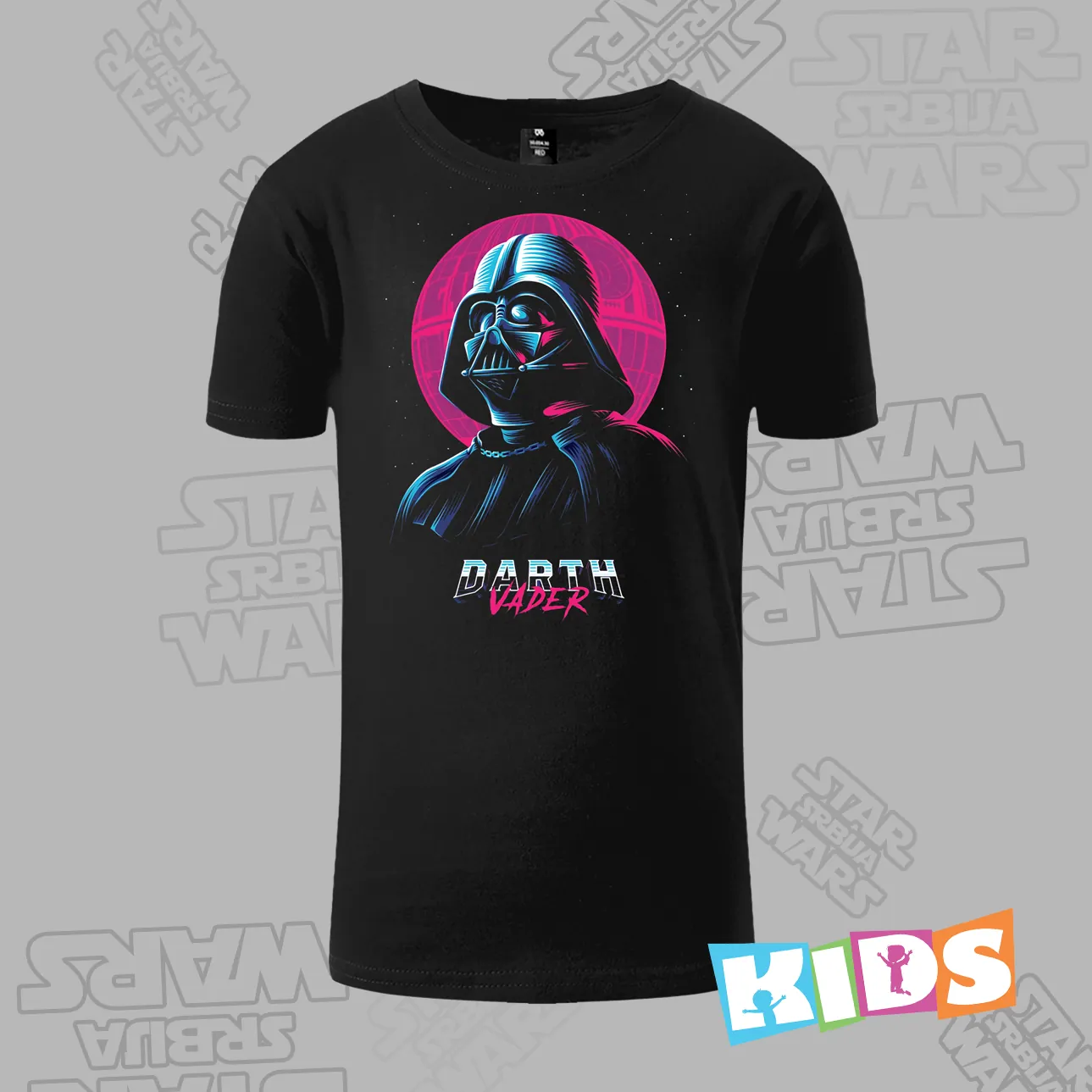 Dečija majica kratkih rukava crna – Darth Vader neon night
