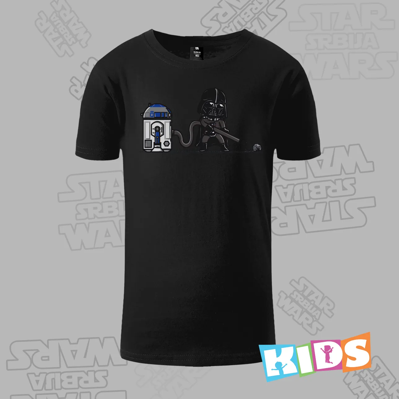 Dečija majica kratkih rukava crna - Darth R2D2 usisvač Dečija majica kratkih rukava crna - Darth R2D2 usisvač