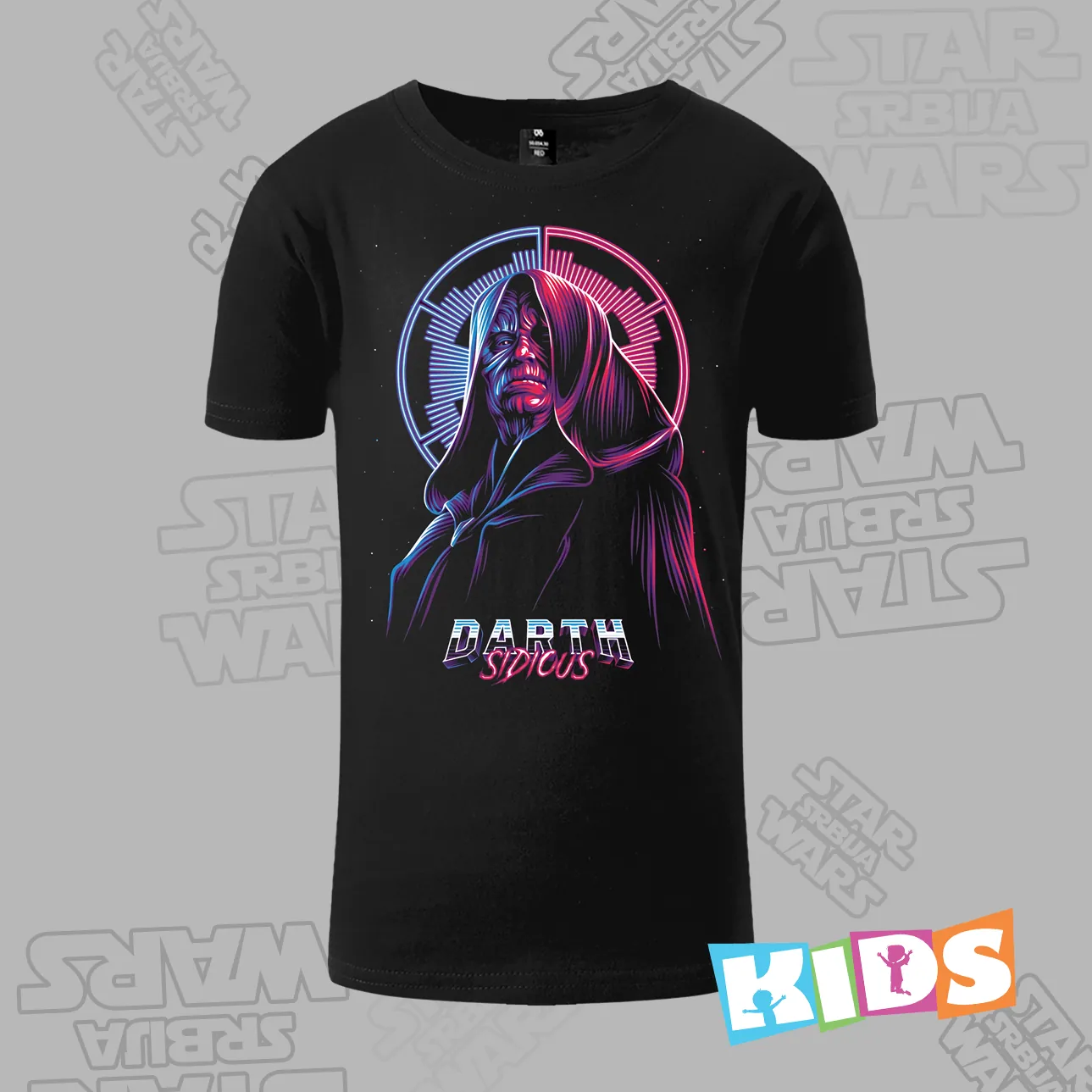 Dečija majica kratkih rukava crna – Darth Sidious neon night Dečija majica kratkih rukava crna – Darth Sidious neon night