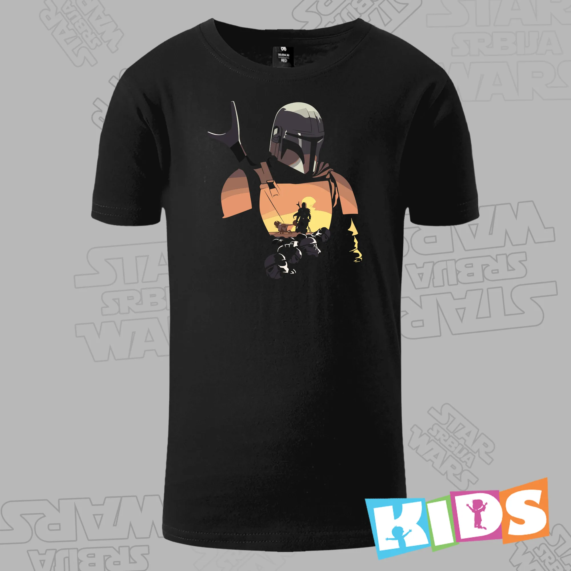 Dečija Majica kratkih rukava crna – Mandalorian sunset