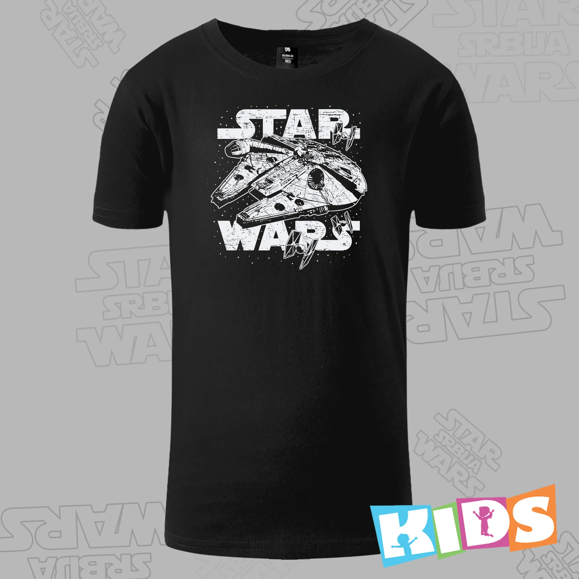 Dečija Majica kratkih rukava crna – Millennium falcon black and white