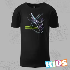 Dečija Majica kratkih rukava crna – X wing Tie fighter dogfight