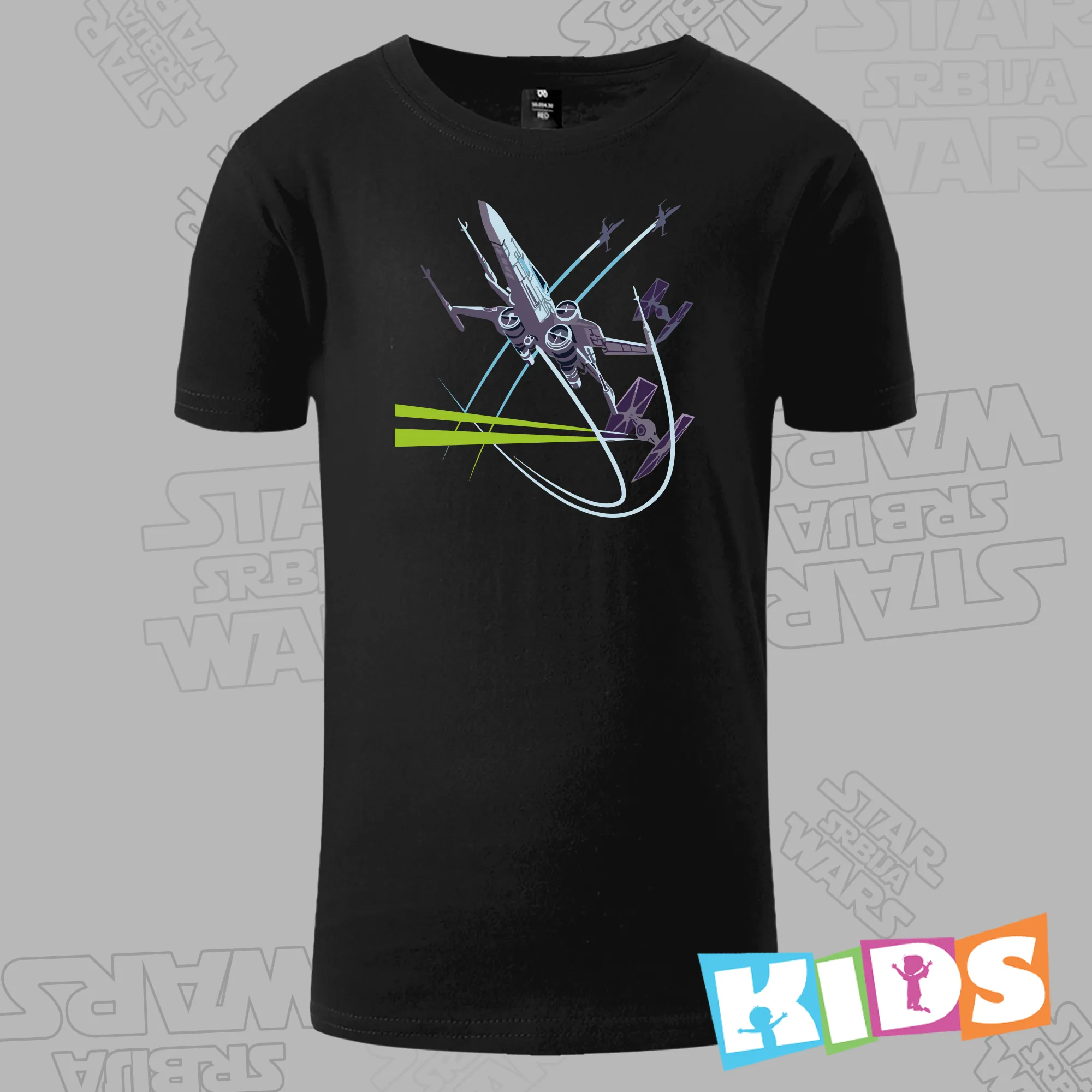 Dečija Majica kratkih rukava crna – X wing Tie fighter dogfight